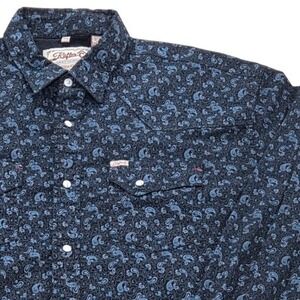 Rafter C Mens XXL ProFlex45‎ Black Blue Paisley Cowboy Western Brushpopper Shirt